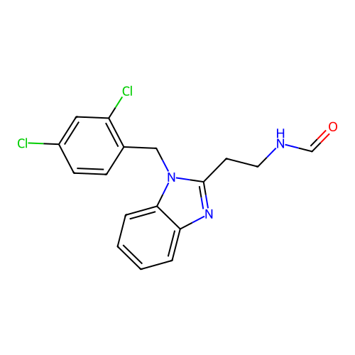 N-{2-[1-(2,4-dichlorobenzyl)-1H-benzimidazol-2-yl]ethyl}formamide structure