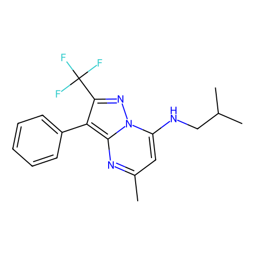 5-methyl-N-(2-methylpropyl)-3-phenyl-2-(trifluoromethyl)pyrazolo[1,5-a]pyrimidin-7-amine structure