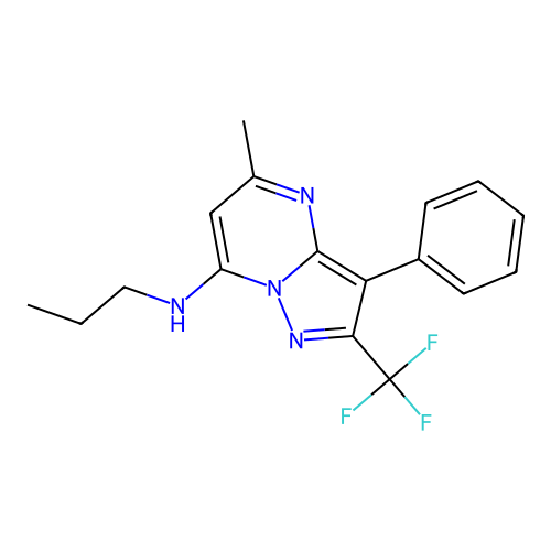 5-methyl-3-phenyl-N-propyl-2-(trifluoromethyl)pyrazolo[1,5-a]pyrimidin-7-amine structure