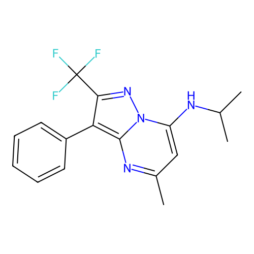 5-methyl-3-phenyl-N-(propan-2-yl)-2-(trifluoromethyl)pyrazolo[1,5-a]pyrimidin-7-amine structure
