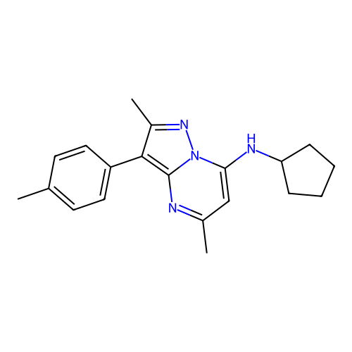 N-cyclopentyl-2,5-dimethyl-3-(4-methylphenyl)pyrazolo[1,5-a]pyrimidin-7-amine structure