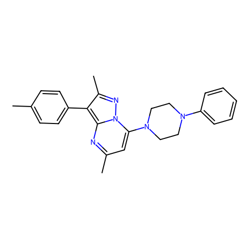 2,5-dimethyl-3-(4-methylphenyl)-7-(4-phenylpiperazin-1-yl)pyrazolo[1,5-a]pyrimidine structure