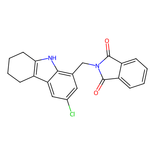 2-((6-chloro-2,3,4,9-tetrahydro-1H-carbazol-8-yl)methyl)isoindoline-1,3-dione structure