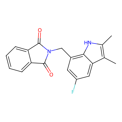 2-((5-fluoro-2,3-dimethyl-1H-indol-7-yl)methyl)isoindoline-1,3-dione structure