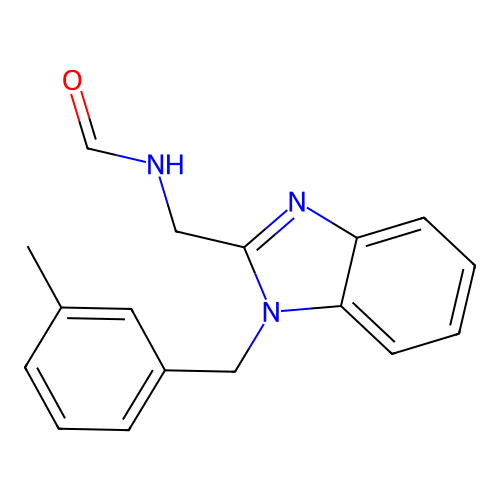 N-[[1-[(3-methylphenyl)methyl]benzimidazol-2-yl]methyl]formamide structure