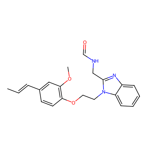N-[[1-[2-[2-methoxy-4-[(E)-prop-1-enyl]phenoxy]ethyl]benzimidazol-2-yl]methyl]formamide structure