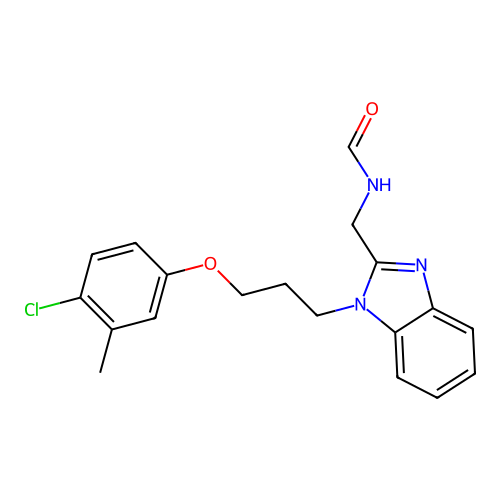N-[[1-[3-(4-chloro-3-methylphenoxy)propyl]benzimidazol-2-yl]methyl]formamide structure