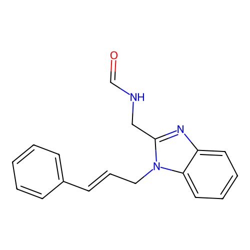 N-[[1-[(E)-3-phenylprop-2-enyl]benzimidazol-2-yl]methyl]formamide structure