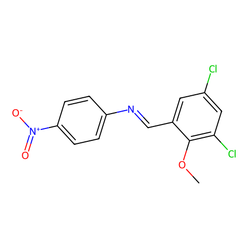 1-(3,5-dichloro-2-methoxyphenyl)-N-(4-nitrophenyl)methanimine structure