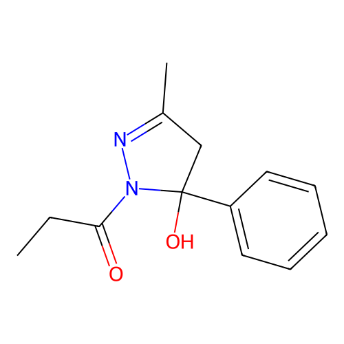 1H-Pyrazol-5-ol, 4,5-dihydro-3-methyl-1-(1-oxopropyl)-5-phenyl- structure