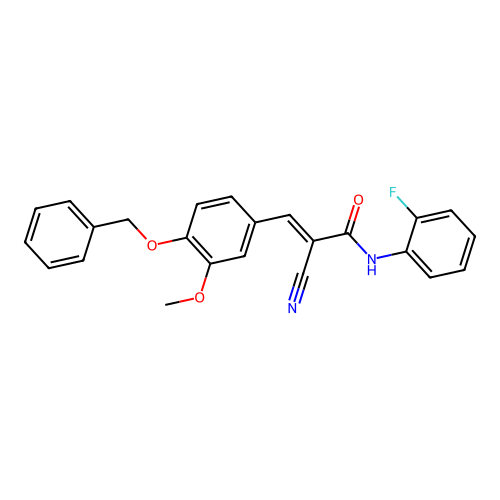 3-[4-(benzyloxy)-3-methoxyphenyl]-2-cyano-N-(2-fluorophenyl)prop-2-enamide structure