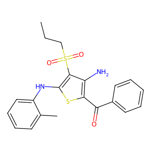 (3-Amino-4-(propylsulfonyl)-5-(o-tolylamino)thiophen-2-yl)(phenyl)methanone structure