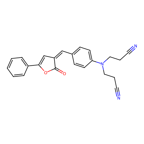 3,3'-((4-((Z)-(2-oxo-5-phenylfuran-3(2H)-ylidene)methyl)phenyl)imino)dipropanenitrile structure