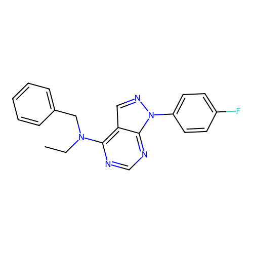 N-benzyl-N-ethyl-1-(4-fluorophenyl)-1H-pyrazolo[3,4-d]pyrimidin-4-amine structure