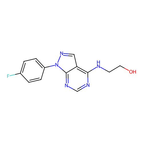 2-{[1-(4-fluorophenyl)-1H-pyrazolo[3,4-d]pyrimidin-4-yl]amino}ethanol structure