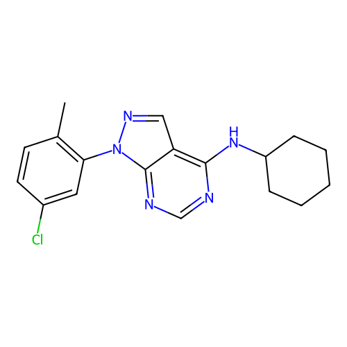 1-(5-chloro-2-methylphenyl)-N-cyclohexyl-1H-pyrazolo[3,4-d]pyrimidin-4-amine structure