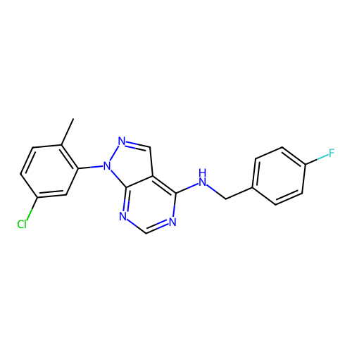1-(5-chloro-2-methylphenyl)-N-(4-fluorobenzyl)-1H-pyrazolo[3,4-d]pyrimidin-4-amine structure