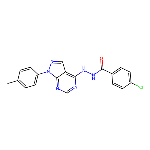 4-chloro-N'-[1-(4-methylphenyl)pyrazolo[3,4-d]pyrimidin-4-yl]benzohydrazide structure