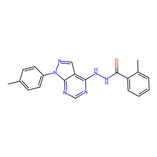 2-methyl-N'-[1-(4-methylphenyl)-1H-pyrazolo[3,4-d]pyrimidin-4-yl]benzohydrazide structure