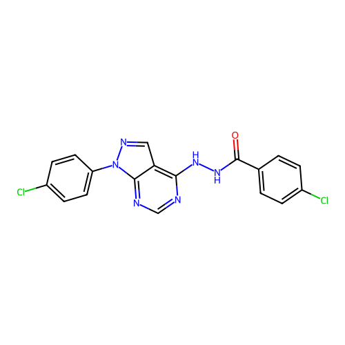4-chloro-N'-[1-(4-chlorophenyl)-1H-pyrazolo[3,4-d]pyrimidin-4-yl]benzohydrazide structure