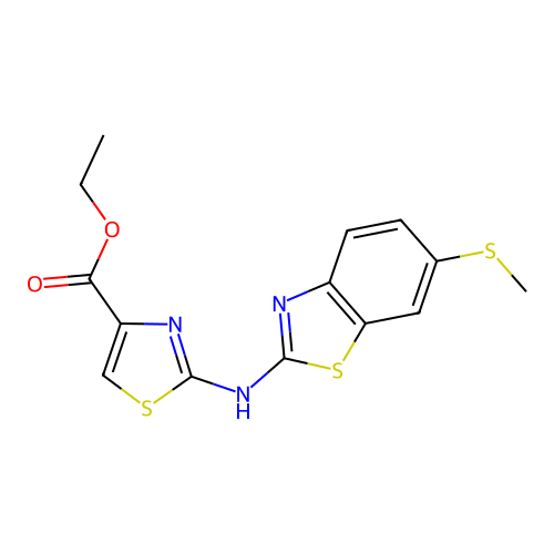 Ethyl 2-((6-(methylthio)benzo[d]thiazol-2-yl)amino)thiazole-4-carboxylate structure