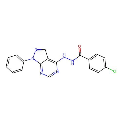 4-chloro-N'-(1-phenyl-1H-pyrazolo[3,4-d]pyrimidin-4-yl)benzohydrazide structure