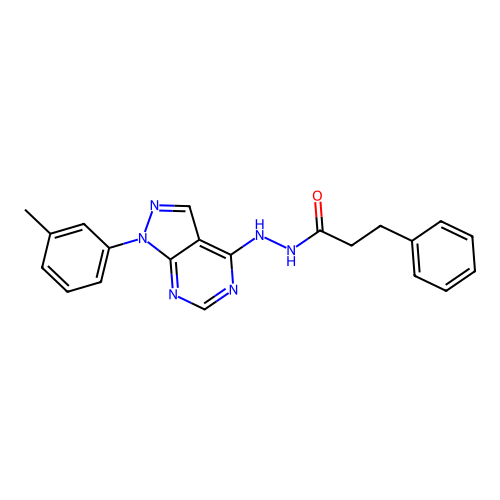 N'-[1-(3-methylphenyl)-1H-pyrazolo[3,4-d]pyrimidin-4-yl]-3-phenylpropanehydrazide structure