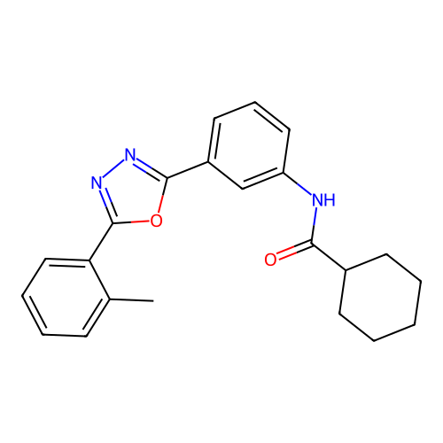 N-[3-[5-(2-methylphenyl)-1,3,4-oxadiazol-2-yl]phenyl]cyclohexanecarboxamide structure