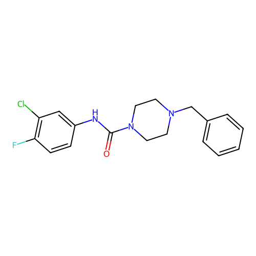 4-benzyl-N-(3-chloro-4-fluorophenyl)piperazine-1-carboxamide structure