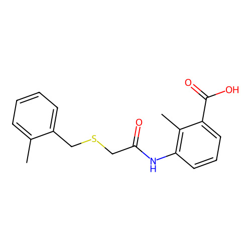 2-Methyl-3-({[(2-methylbenzyl)sulfanyl]acetyl}amino)benzoic acid structure
