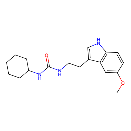 1-cyclohexyl-3-[2-(5-methoxy-1H-indol-3-yl)ethyl]urea structure