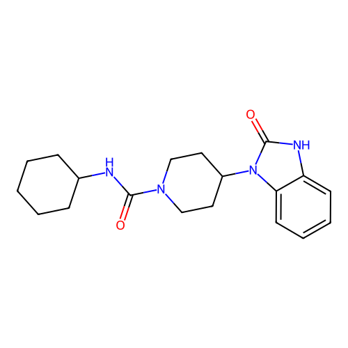 N-cyclohexyl[4-(2-oxo(3-hydrobenzimidazolyl))piperidyl]carboxamide structure