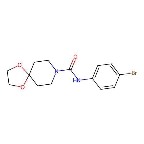N-(4-bromophenyl)-1,4-dioxa-8-azaspiro[4.5]decane-8-carboxamide structure