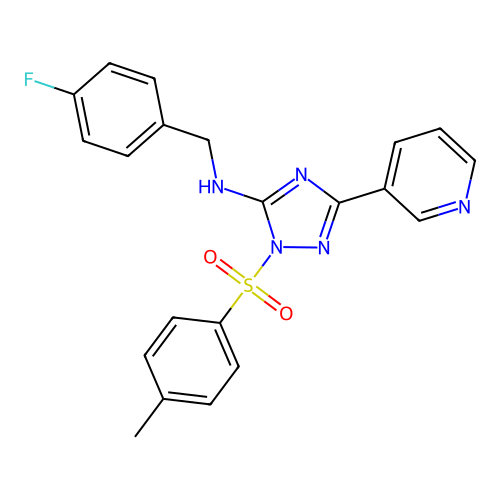 N-[(4-fluorophenyl)methyl]-2-(4-methylphenyl)sulfonyl-5-pyridin-3-yl-1,2,4-triazol-3-amine structure