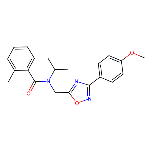N-[[3-(4-methoxyphenyl)-1,2,4-oxadiazol-5-yl]methyl]-2-methyl-N-propan-2-ylbenzamide structure