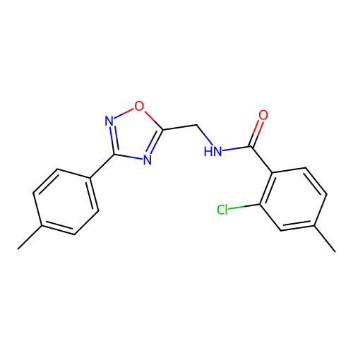 2-chloro-4-methyl-N-[[3-(4-methylphenyl)-1,2,4-oxadiazol-5-yl]methyl]benzamide structure