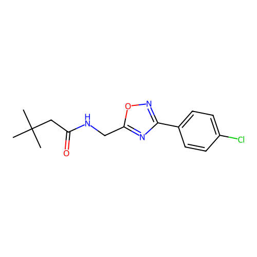N-[[3-(4-chlorophenyl)-1,2,4-oxadiazol-5-yl]methyl]-3,3-dimethylbutanamide structure