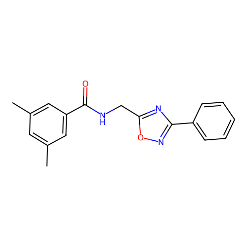 3,5-dimethyl-N-[(3-phenyl-1,2,4-oxadiazol-5-yl)methyl]benzamide structure