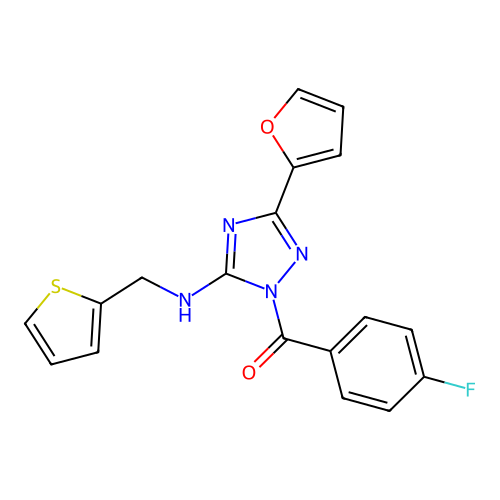 (4-fluorophenyl)(3-(furan-2-yl)-5-((thiophen-2-ylmethyl)amino)-1H-1,2,4-triazol-1-yl)methanone structure
