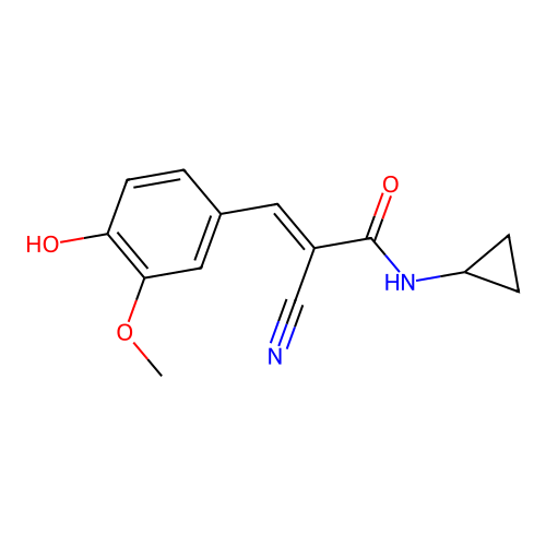(E)-2-cyano-N-cyclopropyl-3-(4-hydroxy-3-methoxyphenyl)prop-2-enamide structure