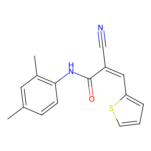 2-cyano-N-(2,4-dimethylphenyl)-3-(thiophen-2-yl)prop-2-enamide structure