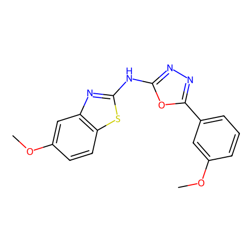 N-(5-methoxy-1,3-benzothiazol-2-yl)-5-(3-methoxyphenyl)-1,3,4-oxadiazol-2-amine structure