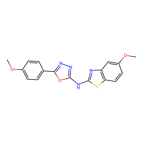 N-(5-methoxy-1,3-benzothiazol-2-yl)-5-(4-methoxyphenyl)-1,3,4-oxadiazol-2-amine structure
