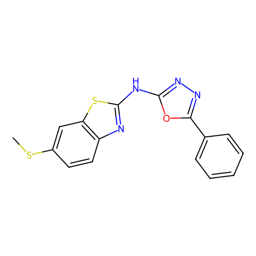 N-(6-(methylthio)benzo[d]thiazol-2-yl)-5-phenyl-1,3,4-oxadiazol-2-amine structure