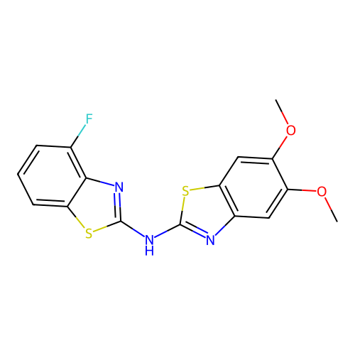N-(4-fluoro-1,3-benzothiazol-2-yl)-5,6-dimethoxy-1,3-benzothiazol-2-amine structure