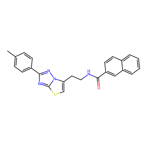 N-(2-(2-(p-tolyl)thiazolo[3,2-b][1,2,4]triazol-6-yl)ethyl)-2-naphthamide structure