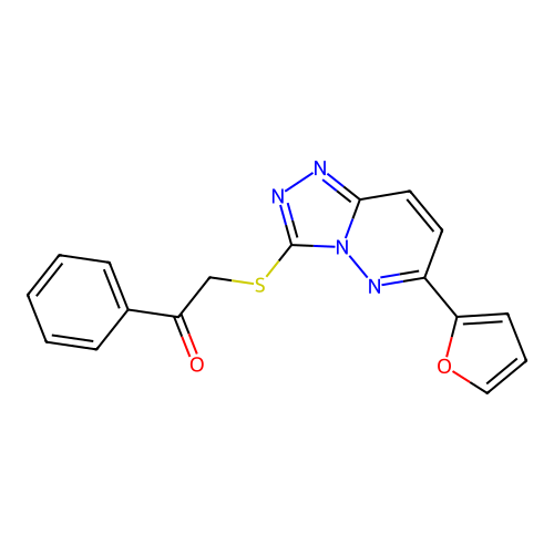 2-((6-(Furan-2-yl)-[1,2,4]triazolo[4,3-b]pyridazin-3-yl)thio)-1-phenylethanone structure