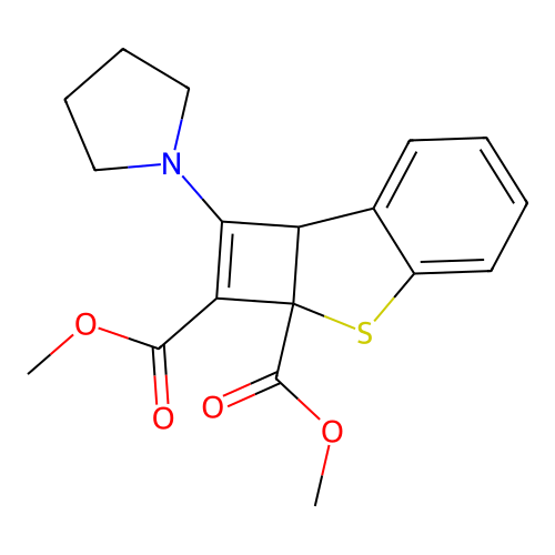 Benzo(b)cyclobuta(d)thiophene-2,2a(7bH)-dicarboxylic acid, 1-(1-pyrrolidinyl)-, dimethyl ester structure