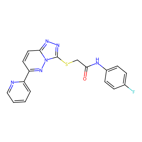 N-(4-fluorophenyl)-2-((6-(pyridin-2-yl)-[1,2,4]triazolo[4,3-b]pyridazin-3-yl)thio)acetamide structure