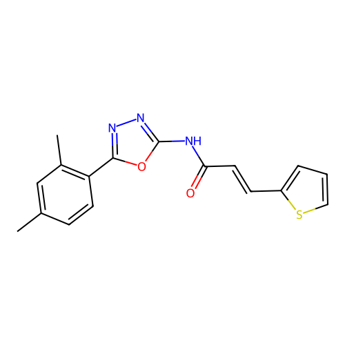 (E)-N-(5-(2,4-dimethylphenyl)-1,3,4-oxadiazol-2-yl)-3-(thiophen-2-yl)acrylamide structure